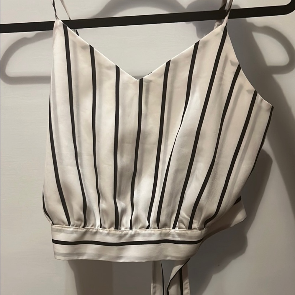 Black and White Tie Front Crop Camisole